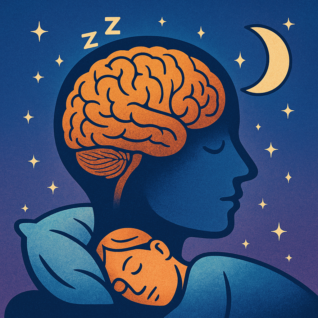 Artistic visualization of how sleep affects the brain. Shows neural activity, rest, and nighttime symbolism—ideal for neuroscience or sleep-related articles.